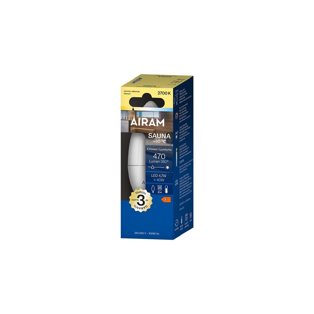 Airam LED-kronljuslampa bastu E14 4,7 W 2800K 470 lm