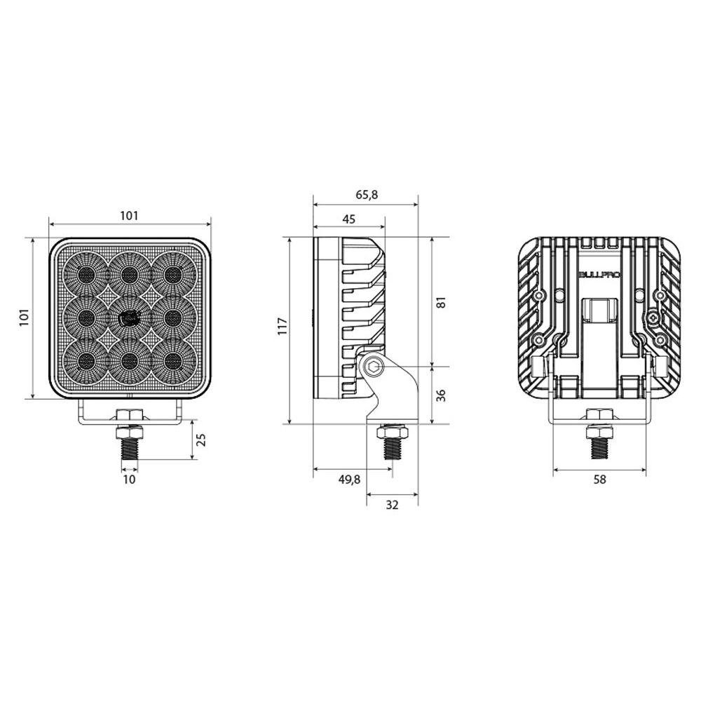 Bullpro Spectrum Square 54 LED-työvalo 6050 lm 54 W neliö 9-32V R10