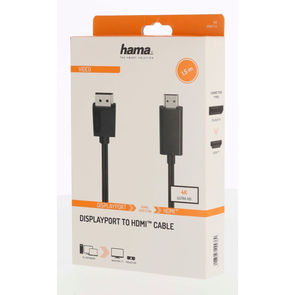 Hama Videokaapeli DisplayPort uros - HDMI uros, 4K, 1,5 m