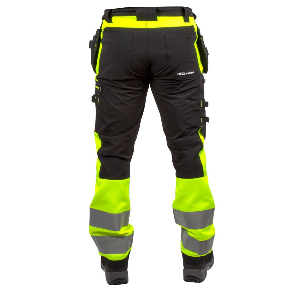 MTX Workgear riipputaskuhousut stretch hi-vis keltainen/musta 50