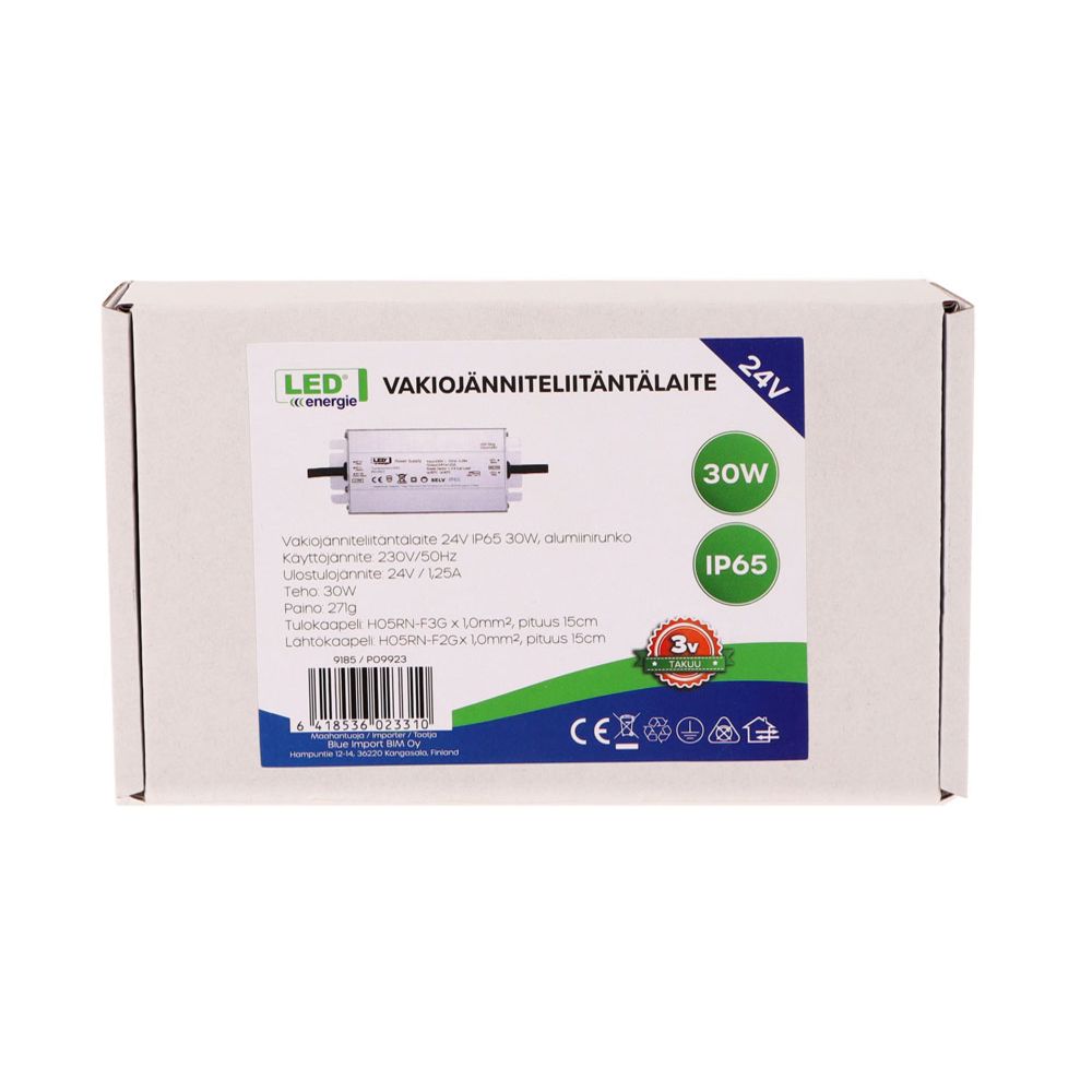 Led Energie vakiojänniteliitäntälaite 24 V 30 W, IP65 alumiinirunko