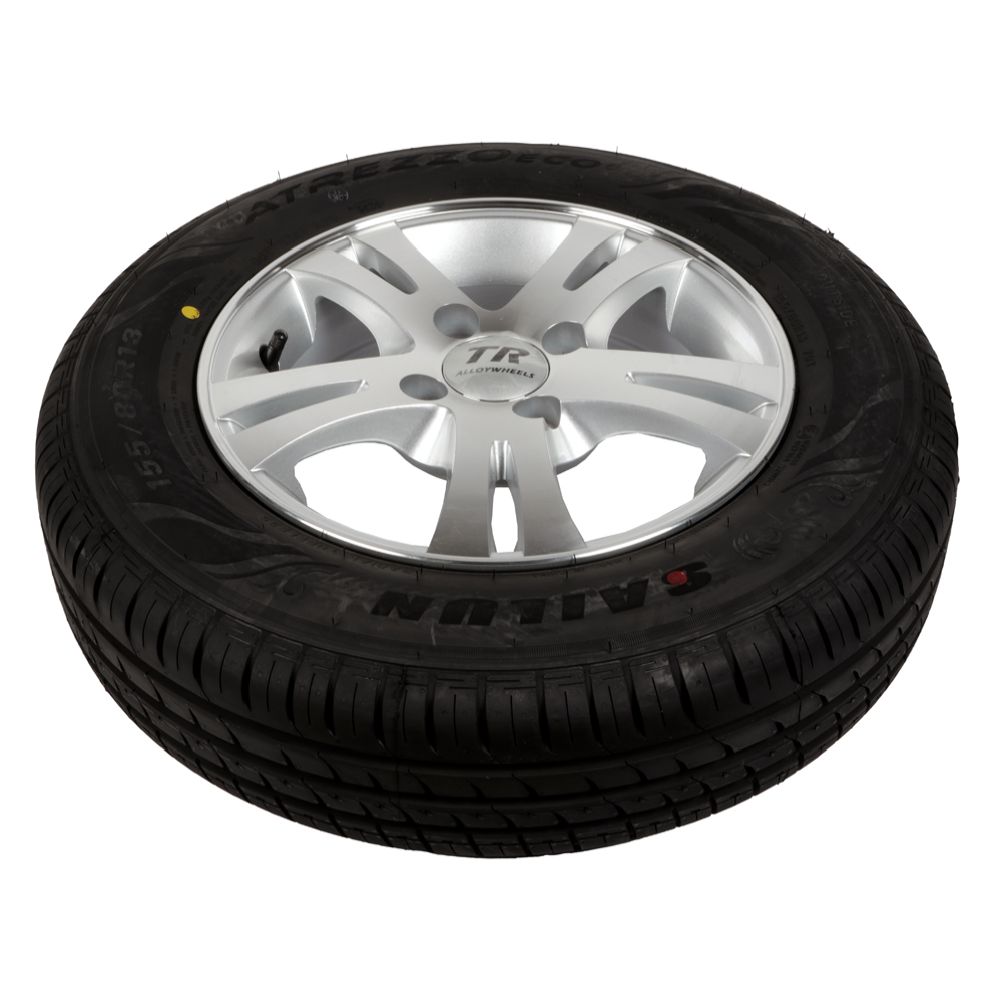 Peräkärryn rengas + alumiinivanne 155/80 R13 4x100, hopea vanne