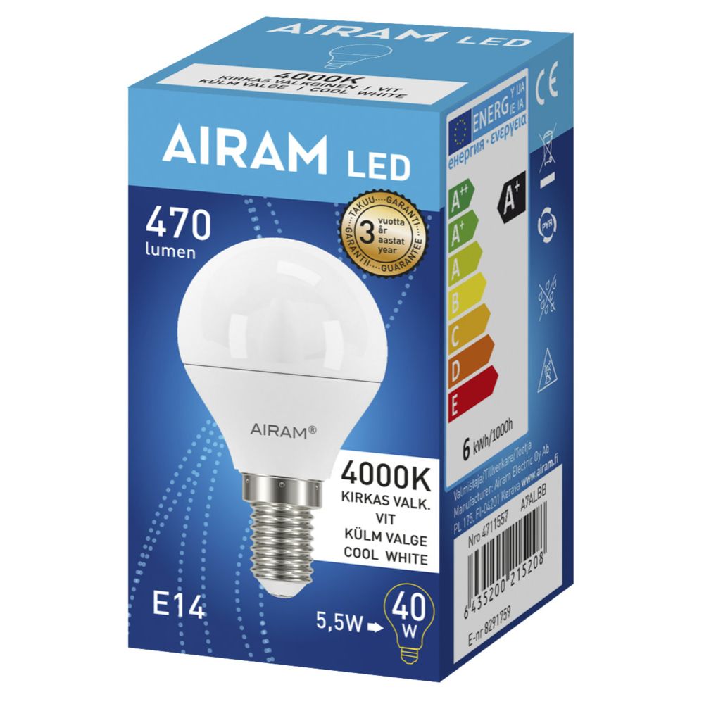 Airam LED-reklaamlamp, E14, 4,9 W, 4000 K, 500 lm