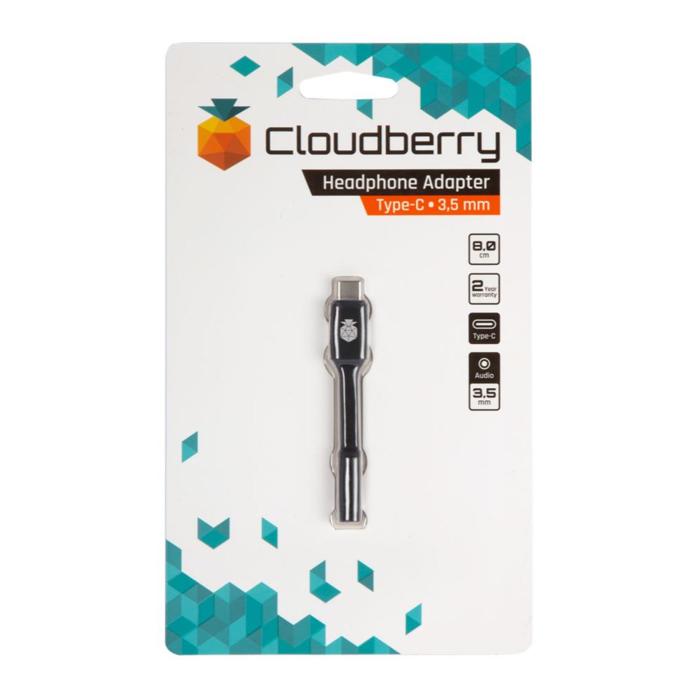 Cloudberry USB Type-C - 3,5 mm kuulokeliitäntäadapteri 8 cm, musta