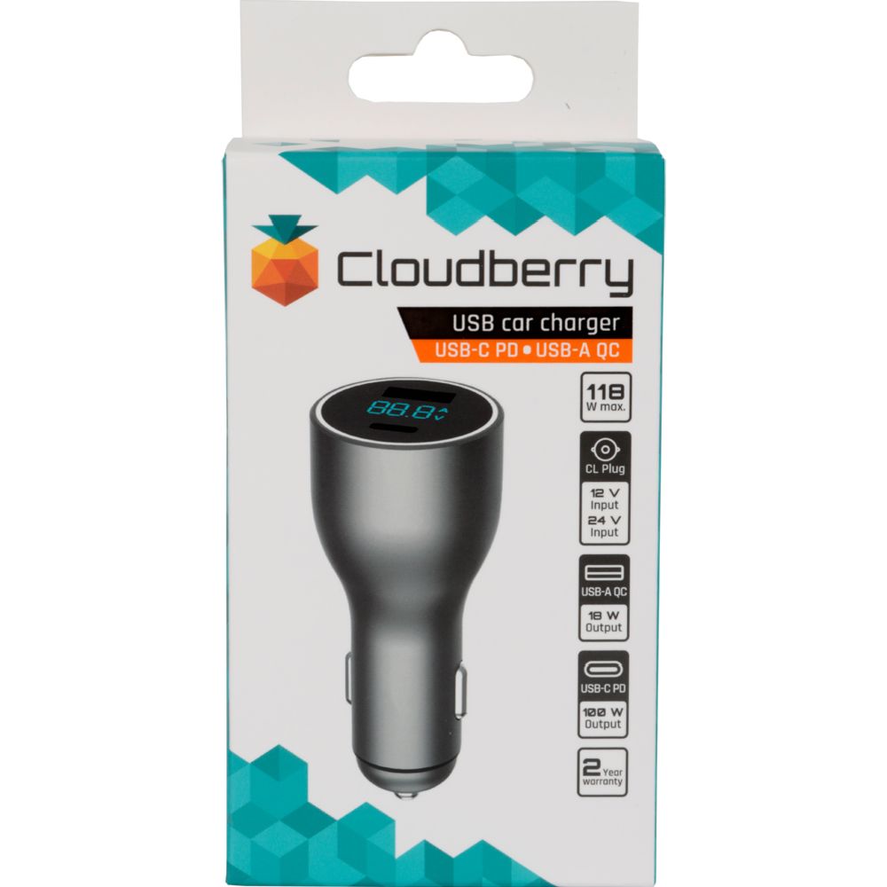 Cloudberry 6,0 A autolaturi jännitenäytöllä PD USB-C + USB-A 120 W