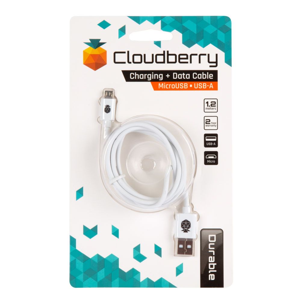 Cloudberry MicroUSB datakaapeli 1,2 m valkoinen