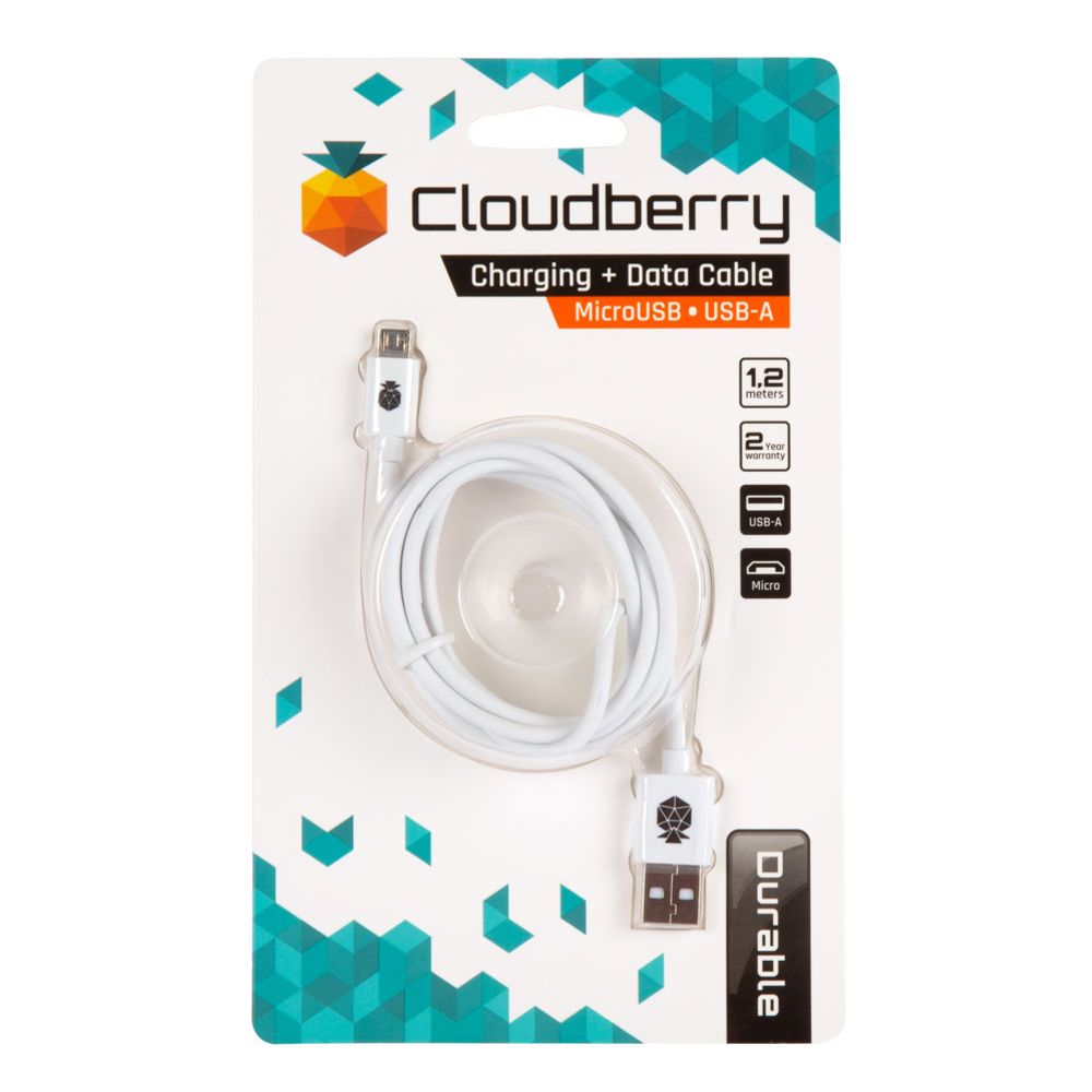 Cloudberry USB-A till MicroUSB kabel 1,2 m vit