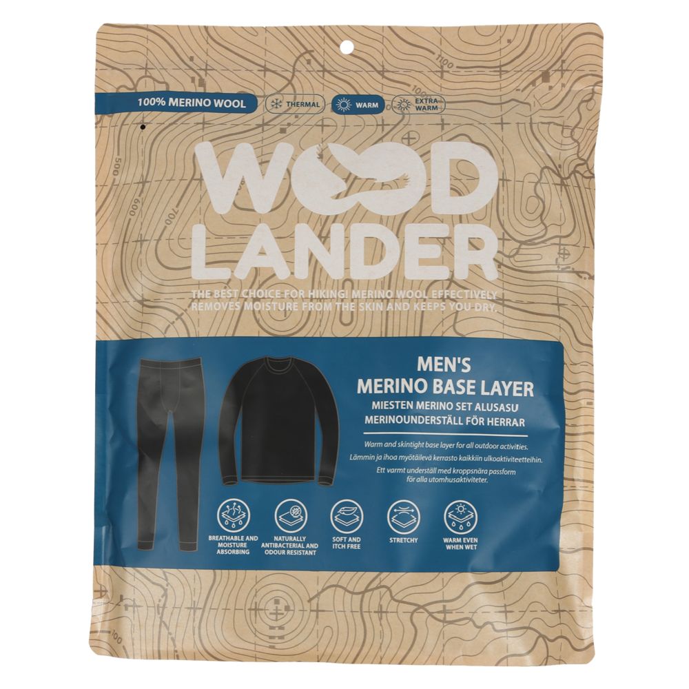 Woodlander 100 % merinovilla alusasu musta