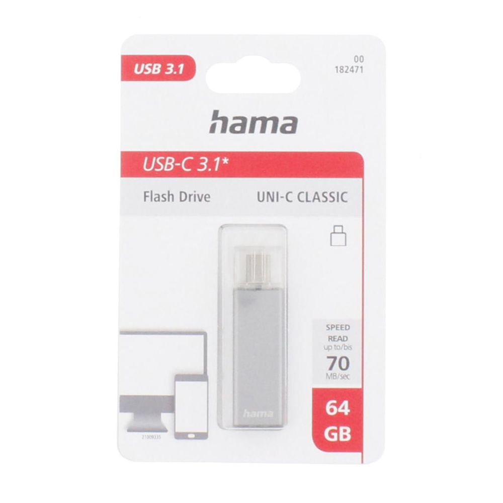 Hama Uni-C Classic USB-minne 64 GB, USB-C 3.1 Gen 1 70 MB/s antracit
