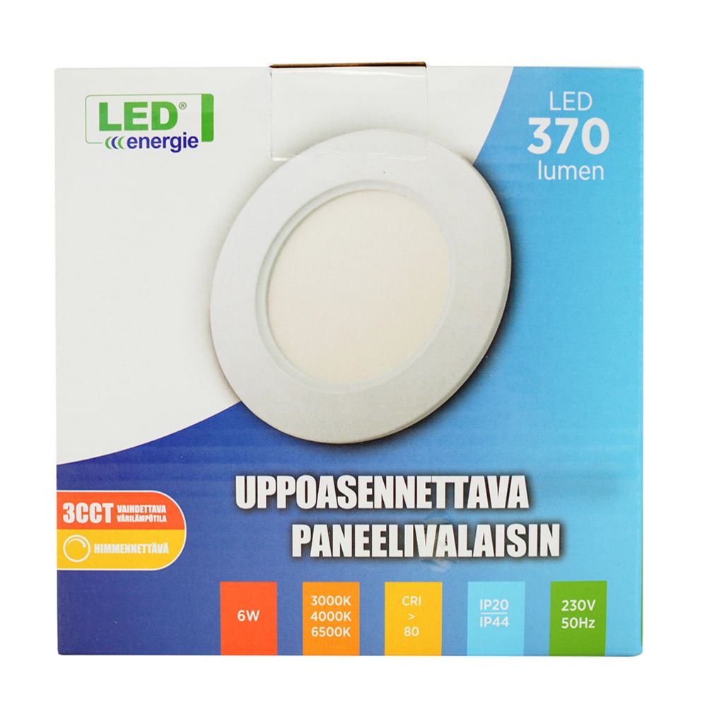 Led Energie hämardatav paneelvalgusti, süvistatav, 3CCT, 6 W, 370 lm