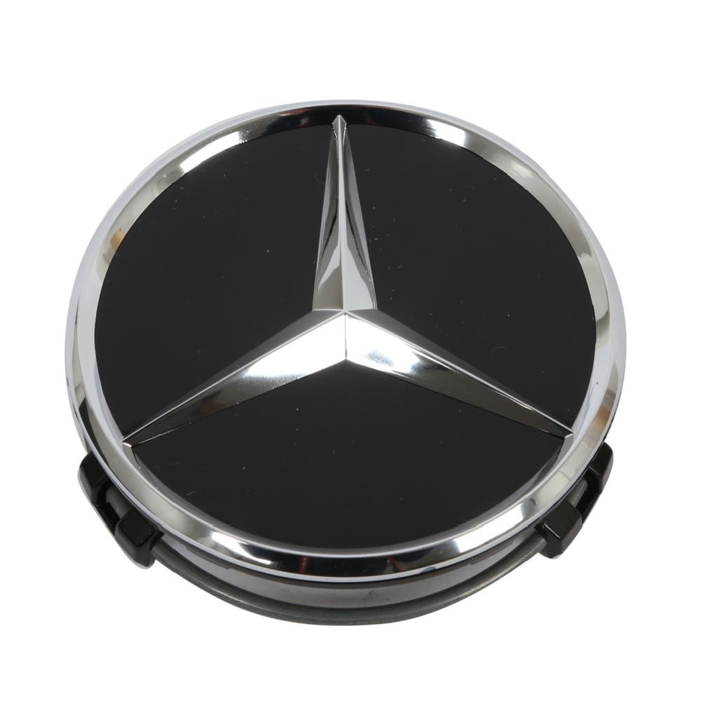 Vanteen keskiömerkki Mercedes (kromi/musta) Ø75mm alkuperäinen