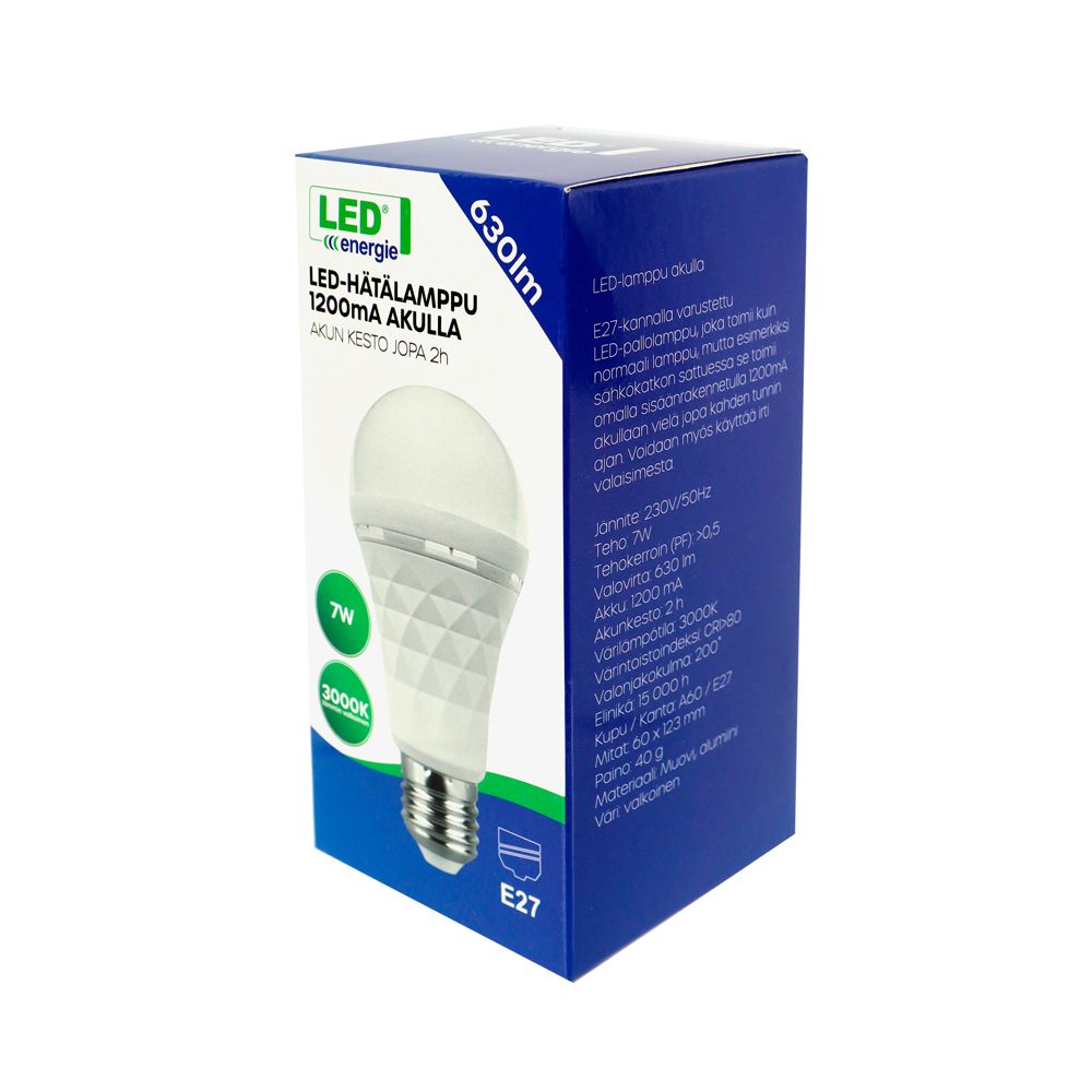 Led Energie LED pallolamppu akulla A60/E27 7 W 3000 K 630 lm