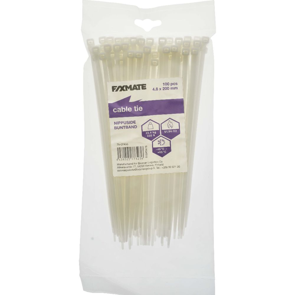 FixMate kabelband 4,8 x 200 mm vit 100 st.
