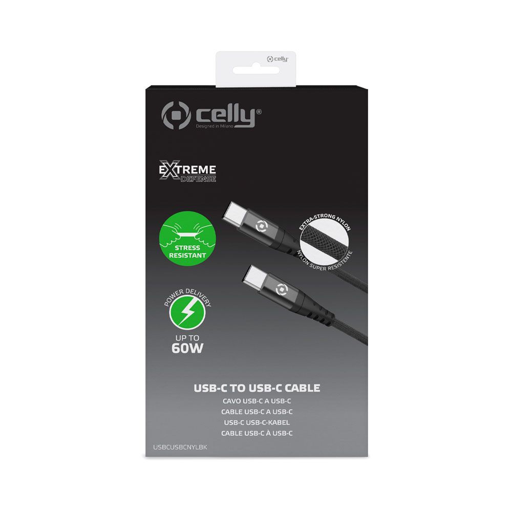 Celly Extra Strong datakaapeli USB Type-C - USB Type-C 1 m, musta