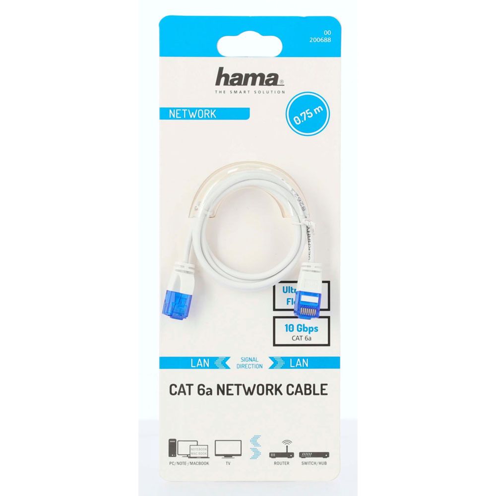 Hama võrgukaabel CAT-6a RJ45 isane - RJ45 isane U/UTP "Flexi-Slim" 0,75 m