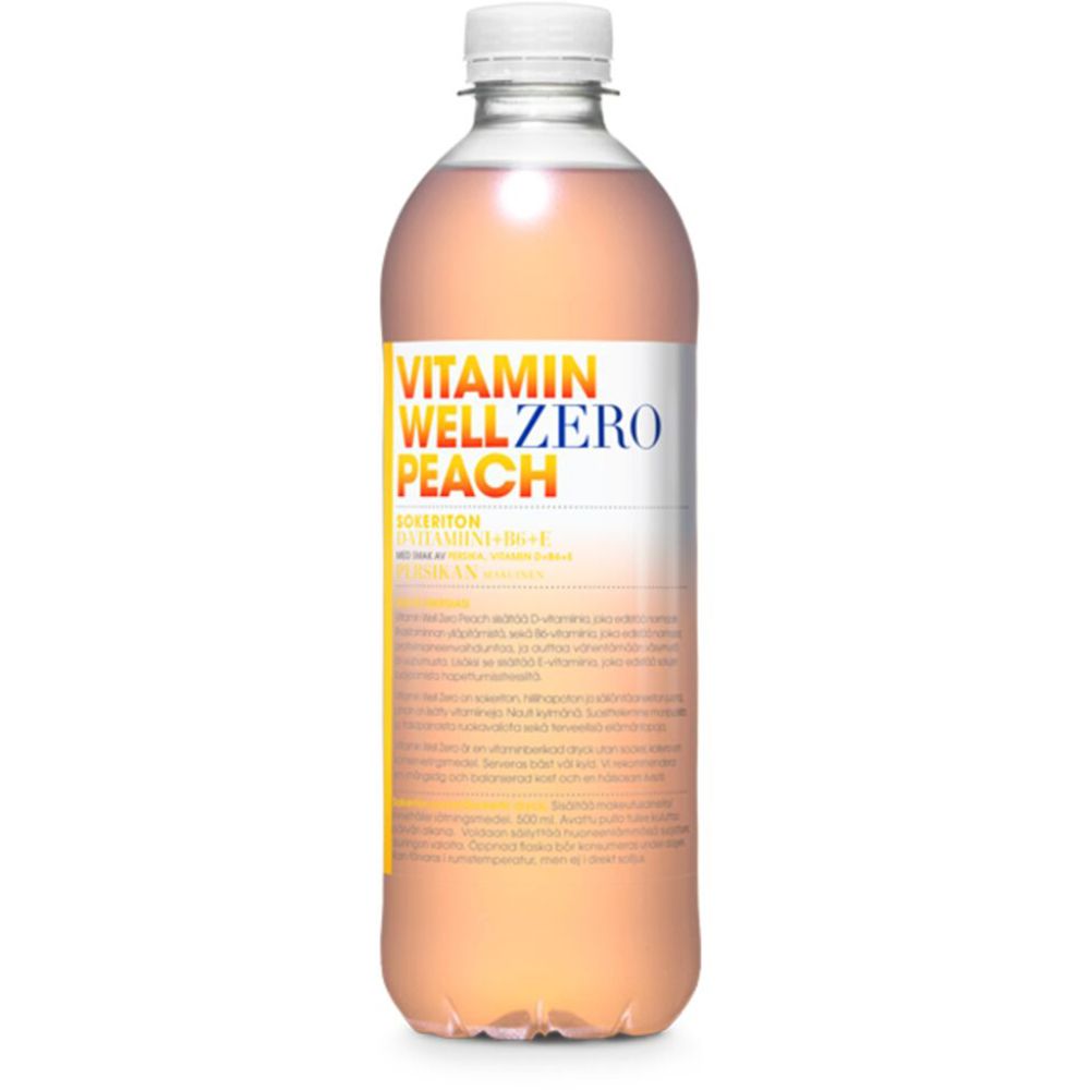 Vitamin Well Zero Peach hyvinvointijuoma 500 ml
