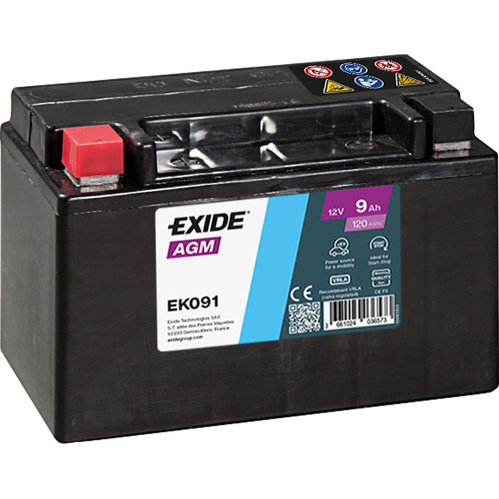Exide EK091 9Ah/120A akku P150xL90xK105