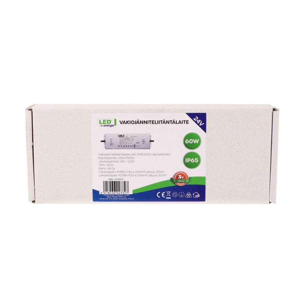 Led Energie vakiojänniteliitäntälaite 24 V 60 W, IP65 alumiinirunko