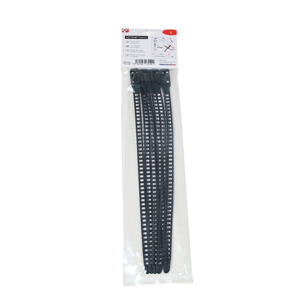 HellermannTyton Softfix L öppningsbart buntband 340 x 11 mm, svart 6 st.