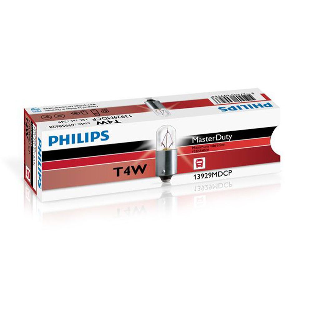 Philips Masteduty BA9s metallsockellampa 24V 4W T4W, 10 st.