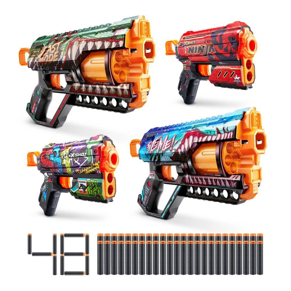 X-Shot Skins Griefer/Flux Blaster 4 mängupüstolit ja 48 noolt