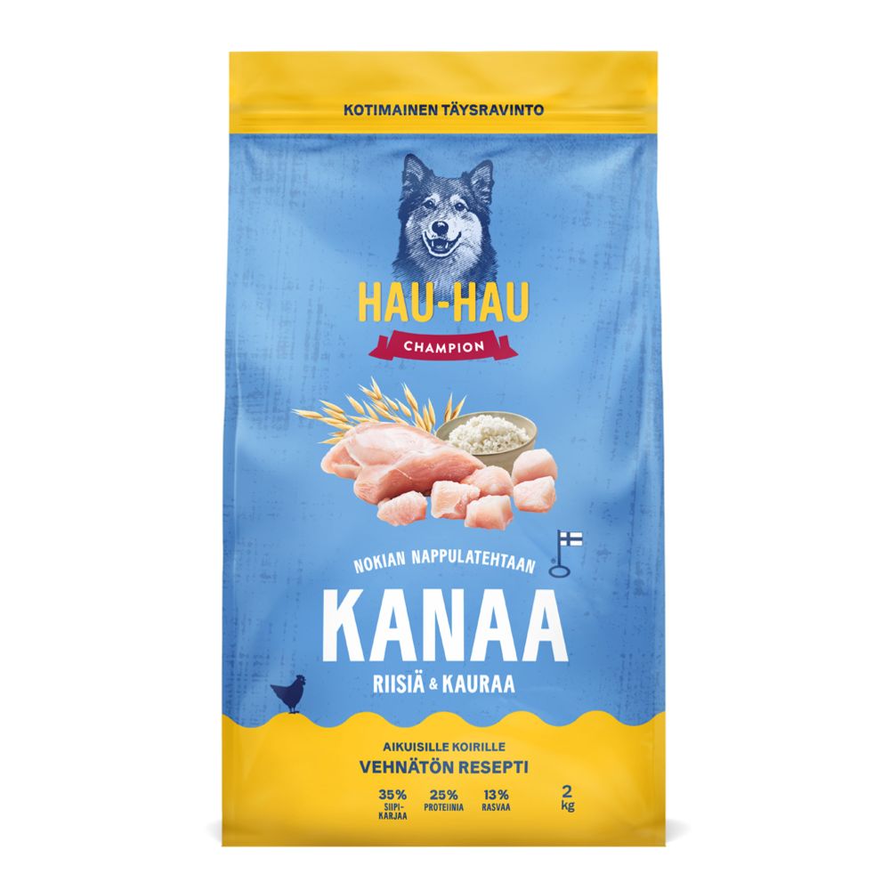 Hau-Hau Champion Kanaa, riisiä & kauraa täysravinto aikuisille koirille 2 kg
