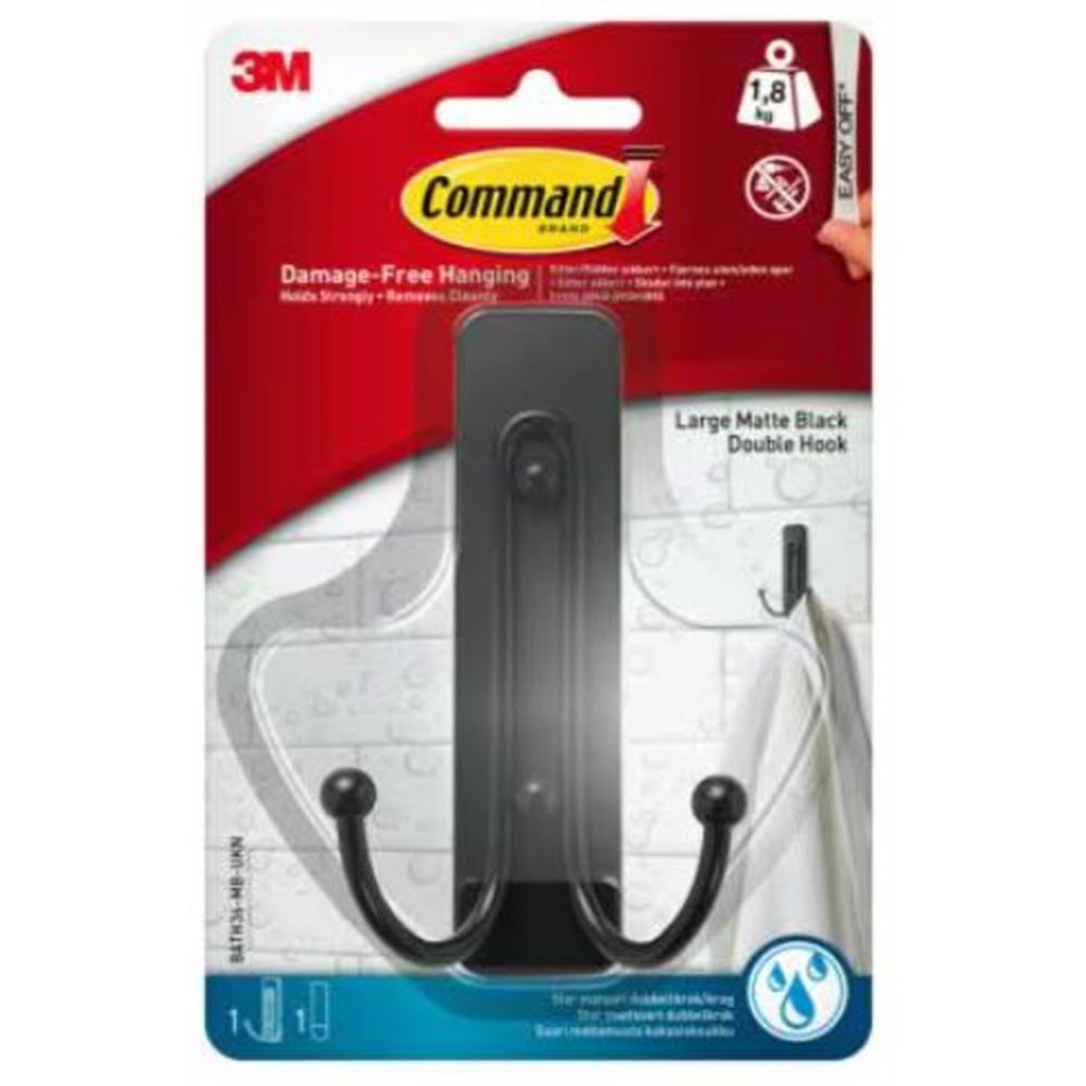 3M Command BATH36 iso kaksoiskoukku kylpyhuoneeseen < 1,8 kg, mattamusta