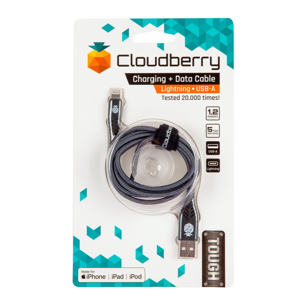 Cloudberry USB-A - Lightning Rugged datakaapeli 1,2 m harmaa