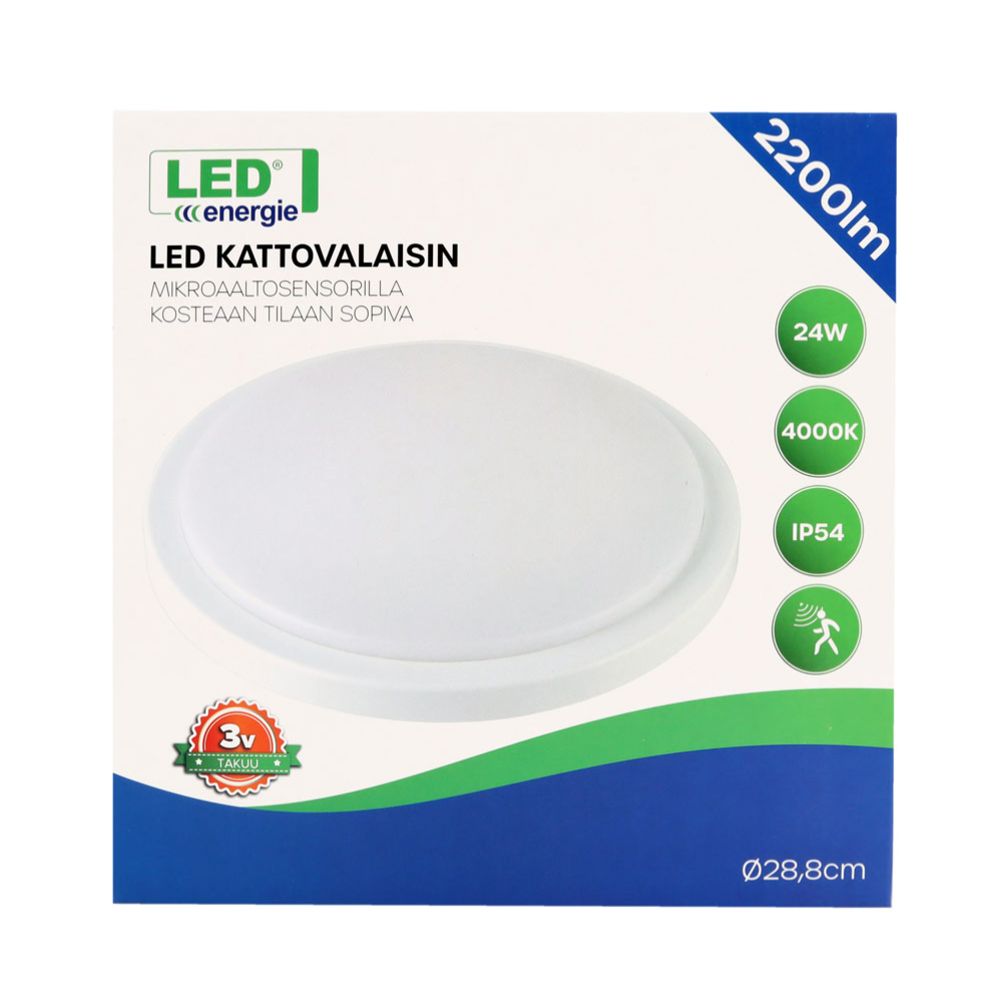 Led Energie kattovalaisin 24 W 2200 lm 4000 K IP54 mikroaaltosensori