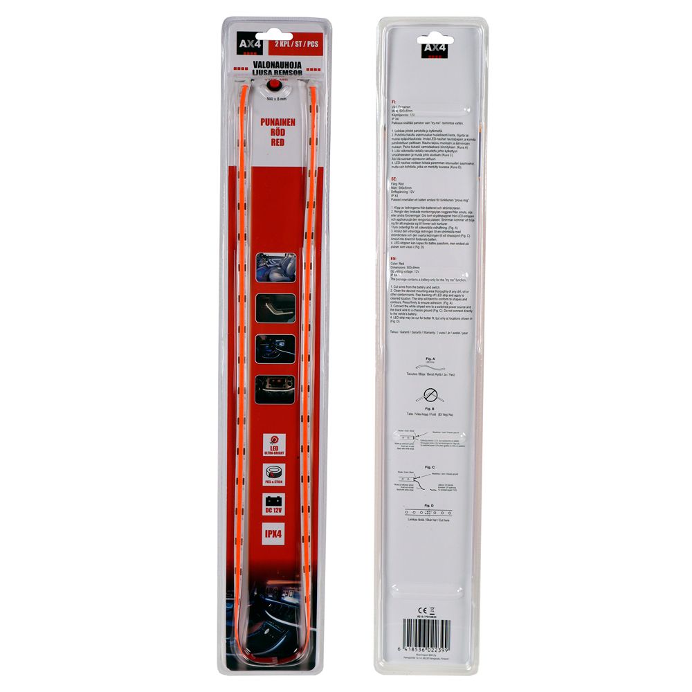 AX4 LED-ljusslinga COB 12V 500 mm röd 2 st.