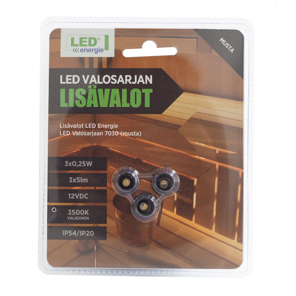 Extra LED-lampor till bastubelysningsserie 90-00583 svart 3 st.