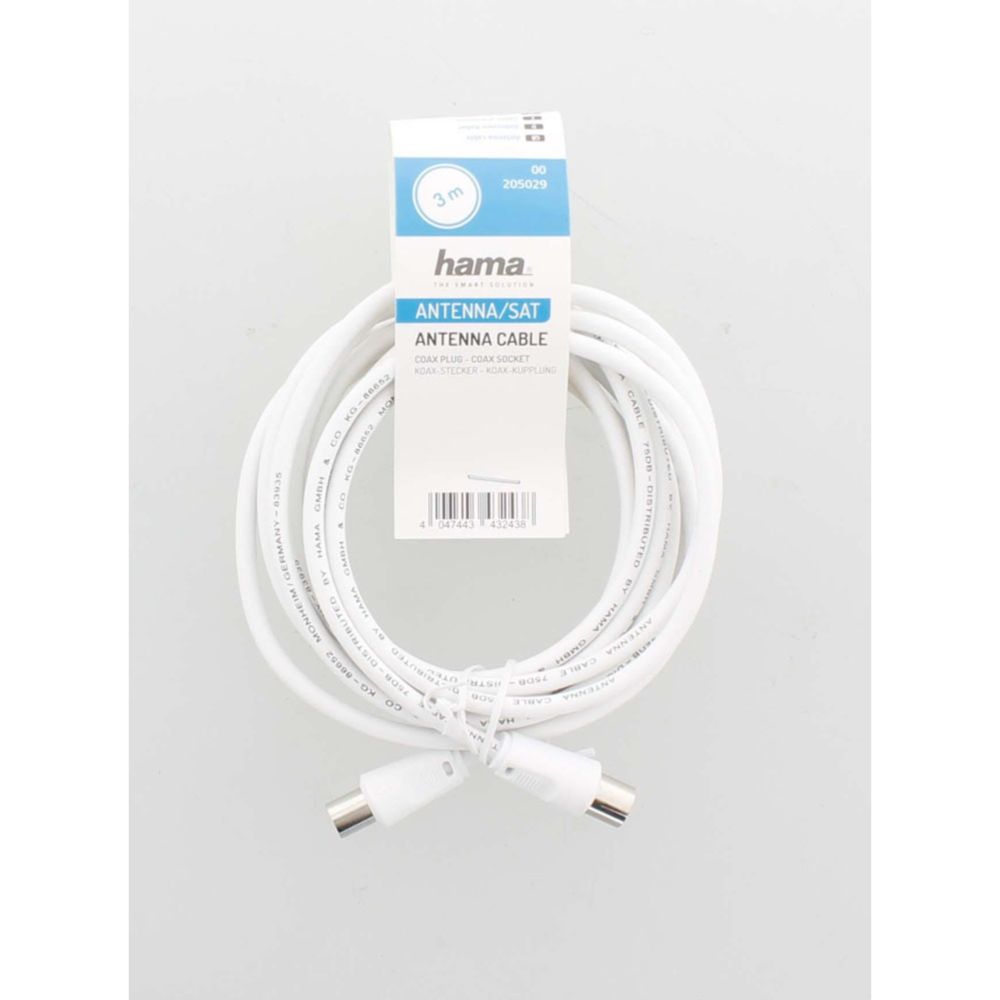 Hama Antennikaapeli, Coax uros - Coax naaras, 3,0 m, 75 dB, valkoinen
