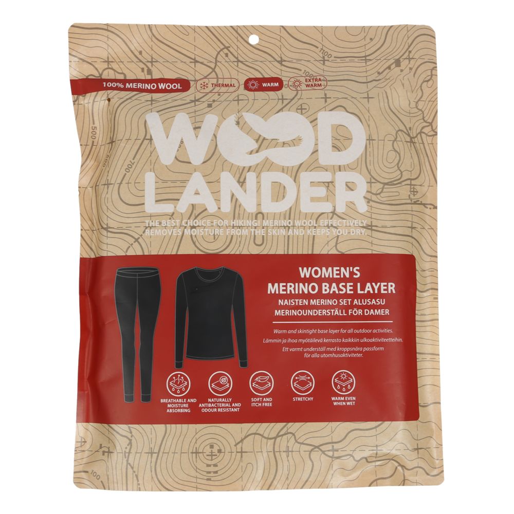 Woodlander naisten 100 % merinovilla alusasu musta
