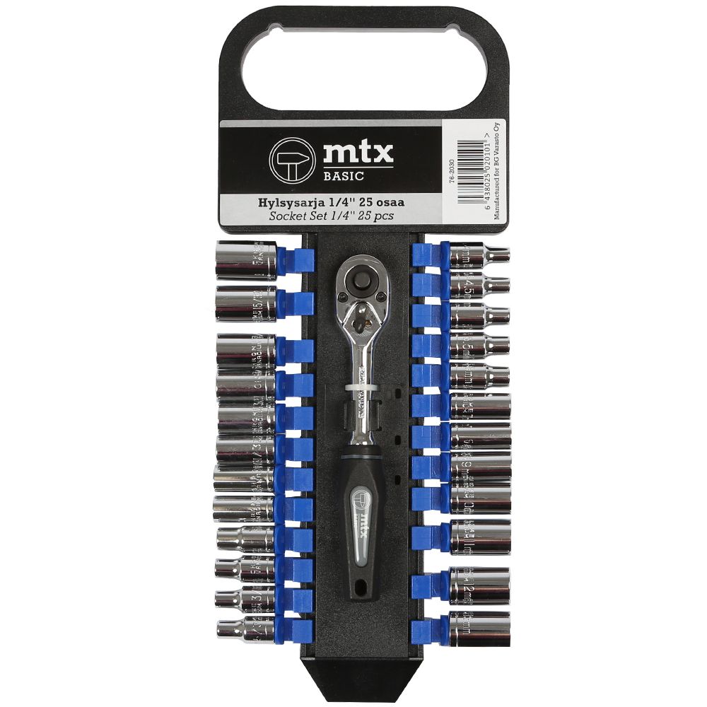 MTX Tools Basic 25-osaline padrunikomplekt, millimeetri- ja tollimõõdus 1/4"