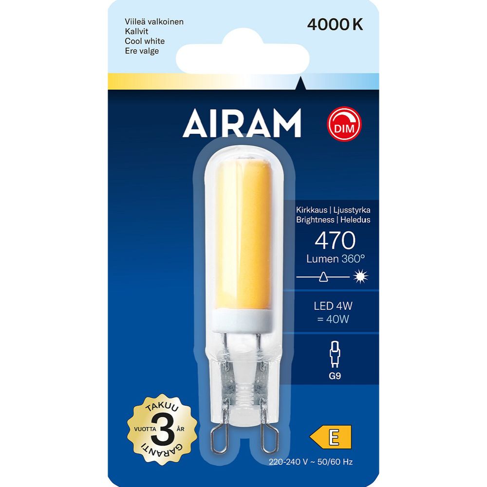 Airam LED-filamentlampa FG PO G9 4W 470lm 4000K dimbar