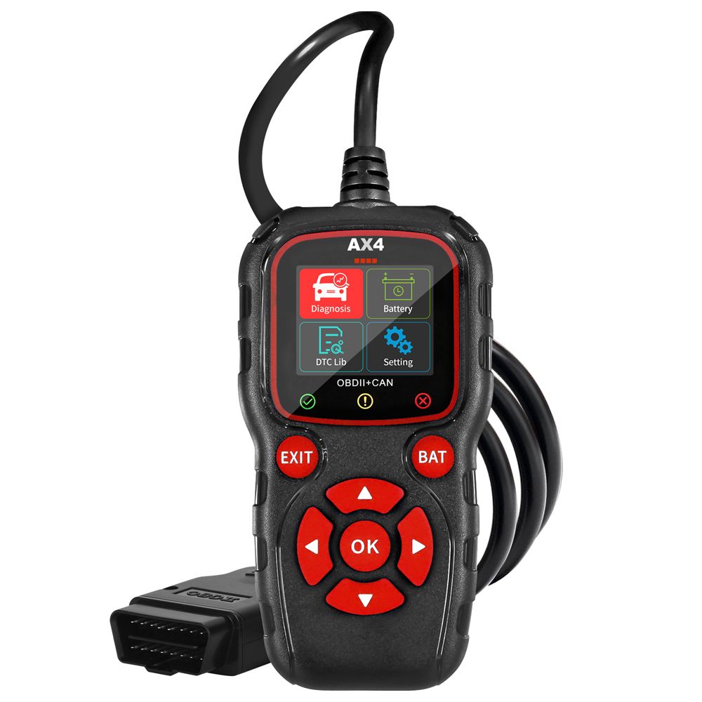 AX4 OBD veakoodi lugeja koos 12 V aku testeriga
