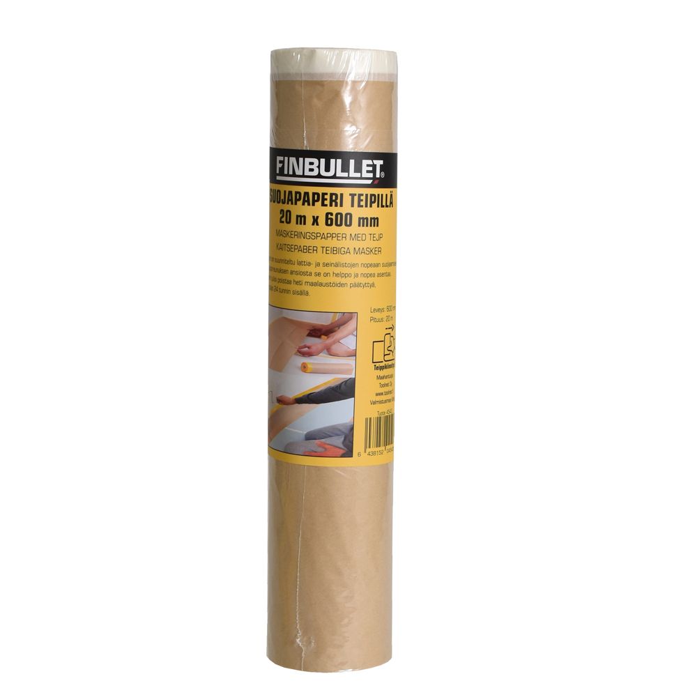 Finbullet täckpapper med tejp 20 m x 600 mm