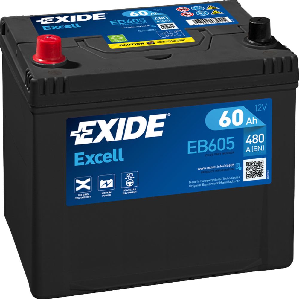 Exide EB605 60 Ah / 480 A akku P230 x L173 x K222 +-