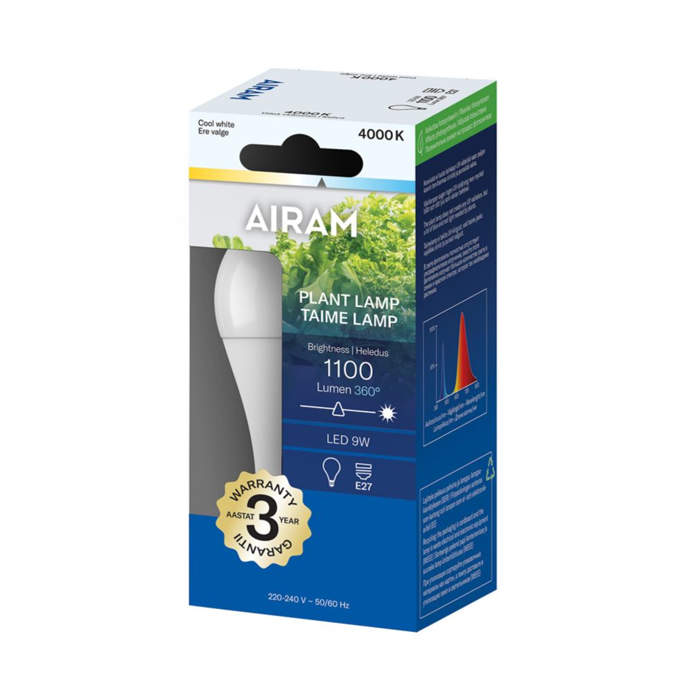 Airam Plant LED-kasvilamppu A60 E27 9W 1100lm 4000K IP20