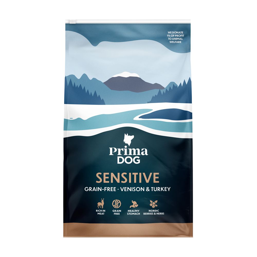 PrimaDog hirve- ja kalkunilihaga teraviljavaba kuivtoit tundlikule koerale, 3 kg