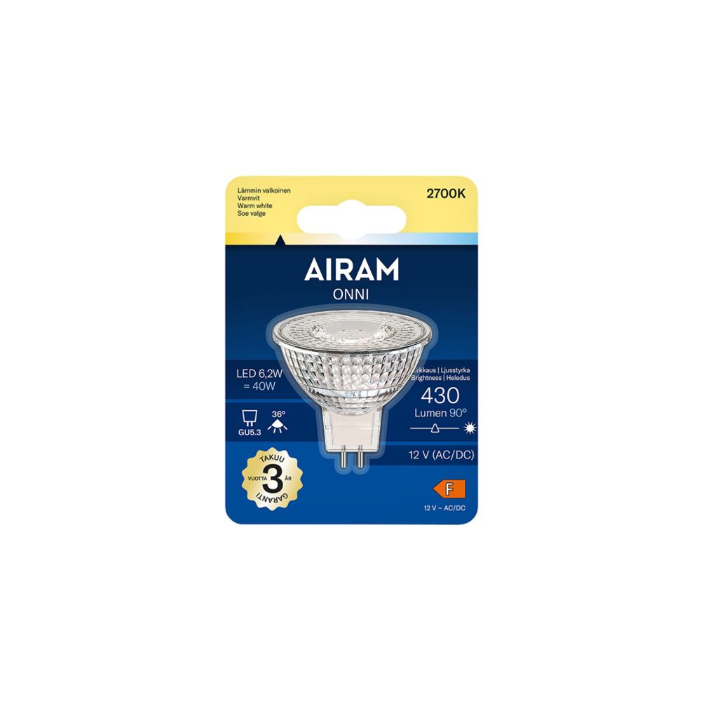 Airam LED-kohtvalgusti, 12 V, GU5.3, 6,2 W, 2700 K, 430 lm
