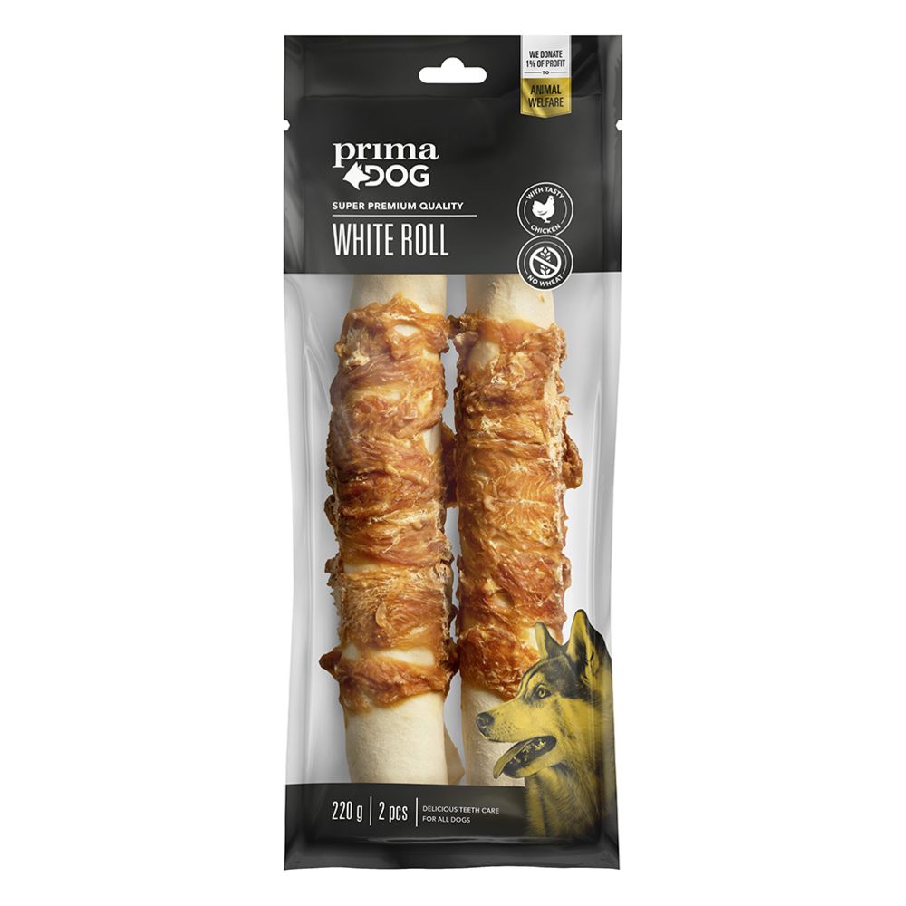 PrimaDog tuggrulle med kyckling 25 cm 220 g, 2 st.