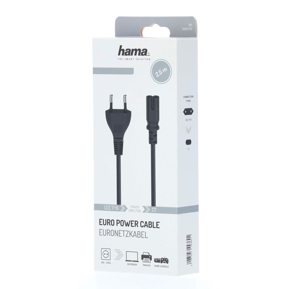 Hama voolujuhe Euro Plug - 2-Pin Socket (Double Groove) 2,5 m