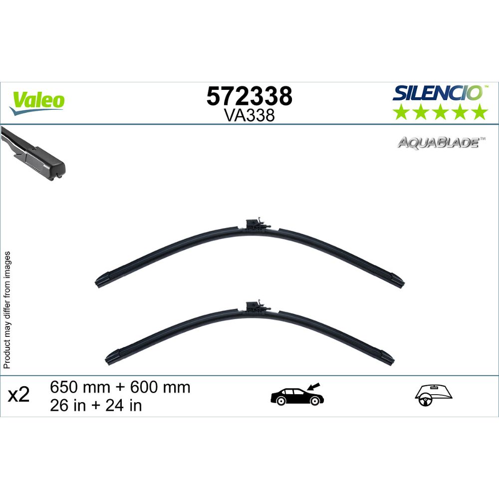 Valeo Aquablade Silencio VA338 pyyhkijänsulkapari 65 + 60 cm