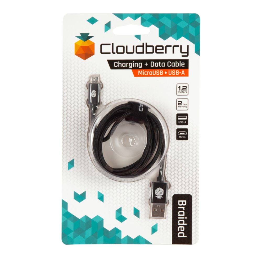 Cloudberry MicroUSB vahvarakenteinen datakaapeli 1,2 m musta