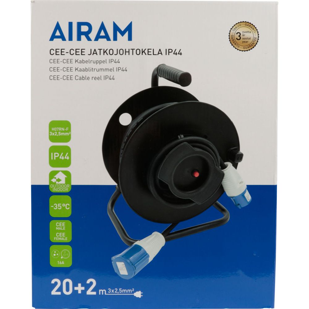 Airam kabelvinda för husvagn 20 m + 2 m 3 x 2,5 mm²