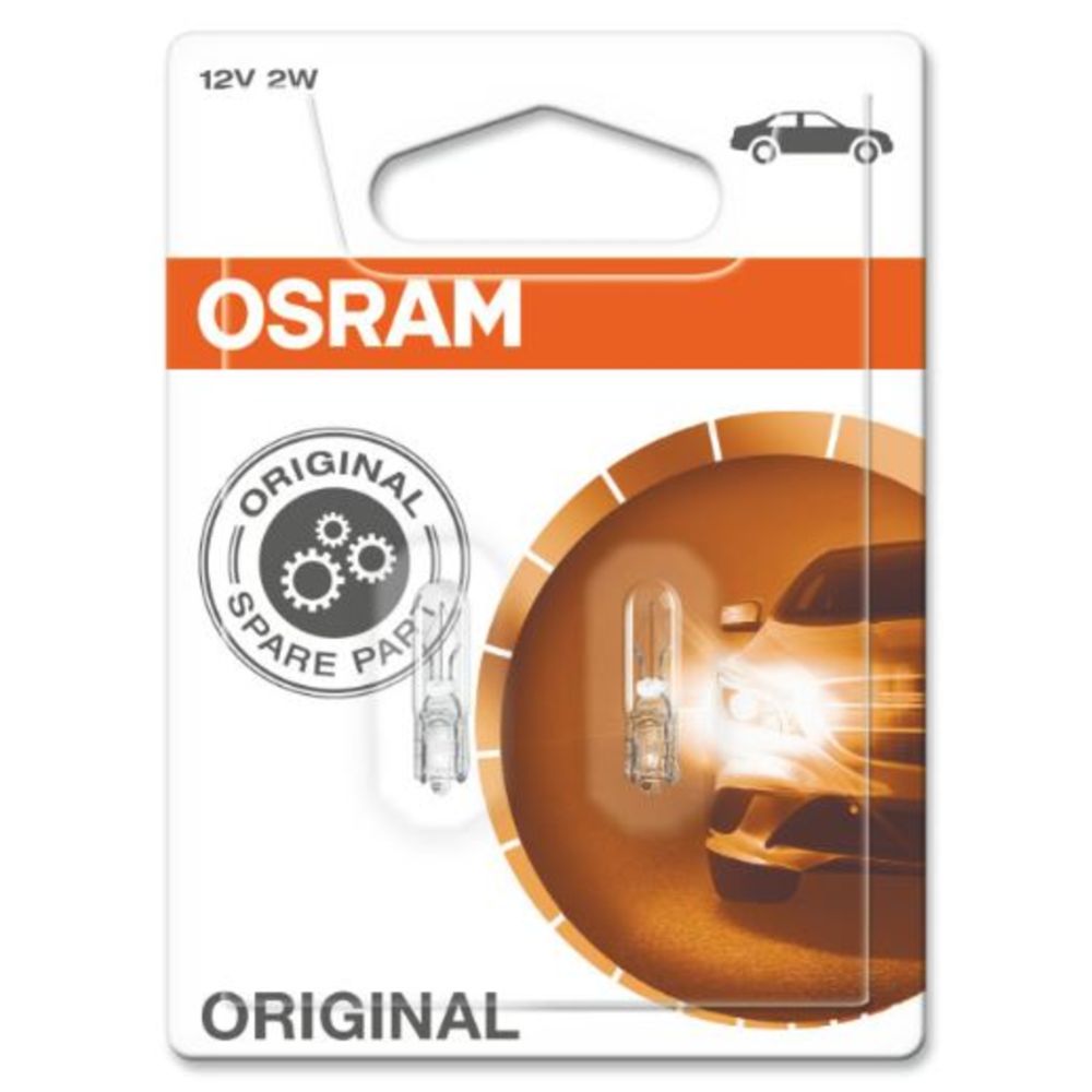 Osram glassockellampa 2-pack 12V 2,0W W2W (T5)