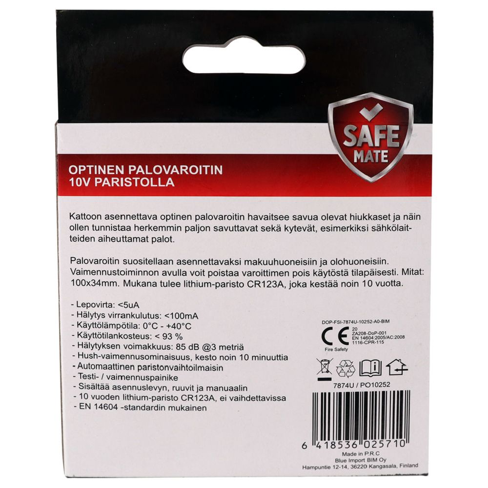 Safemate optinen palovaroitin 10 vuoden paristolla