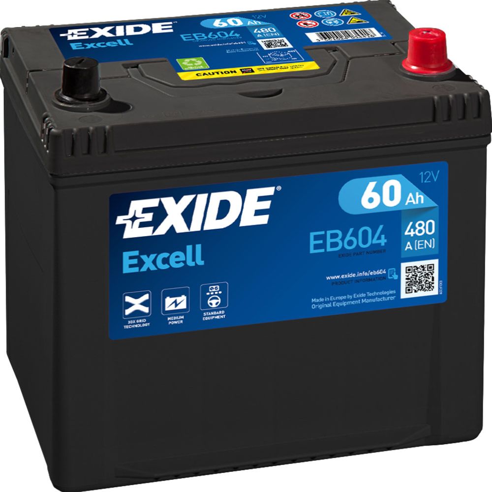 Exide EB604 60 Ah / 480 A aku, P 230 x L 173 x K 222 -+