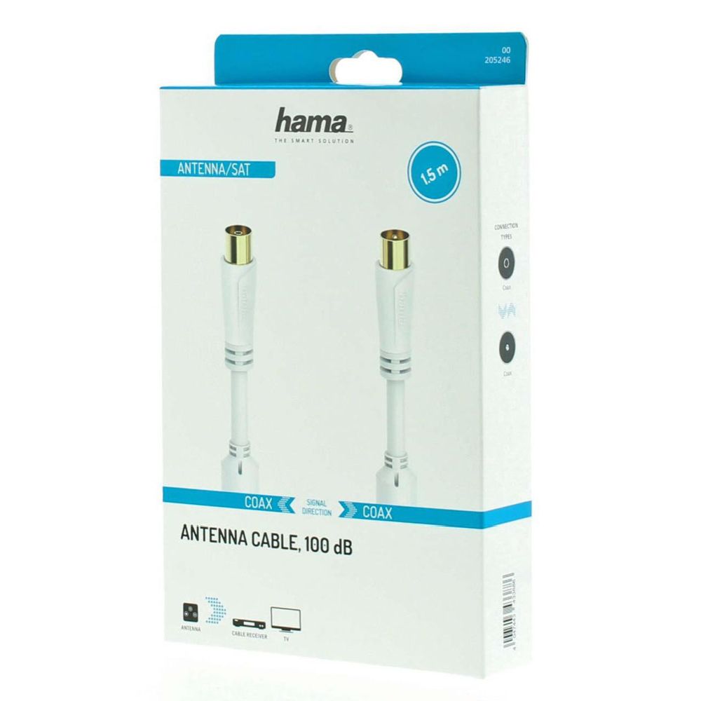 Hama Antennikaapeli, Coax uros - Coax naaras, 1,5 m, 100 dB, valkoinen